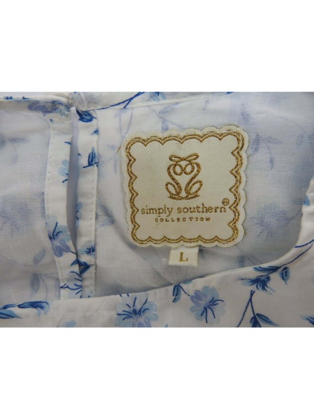 Simply Southern Collection Blue Floral Ruffle Tiered Dress Size Large Cotton - Picture 5 of 9